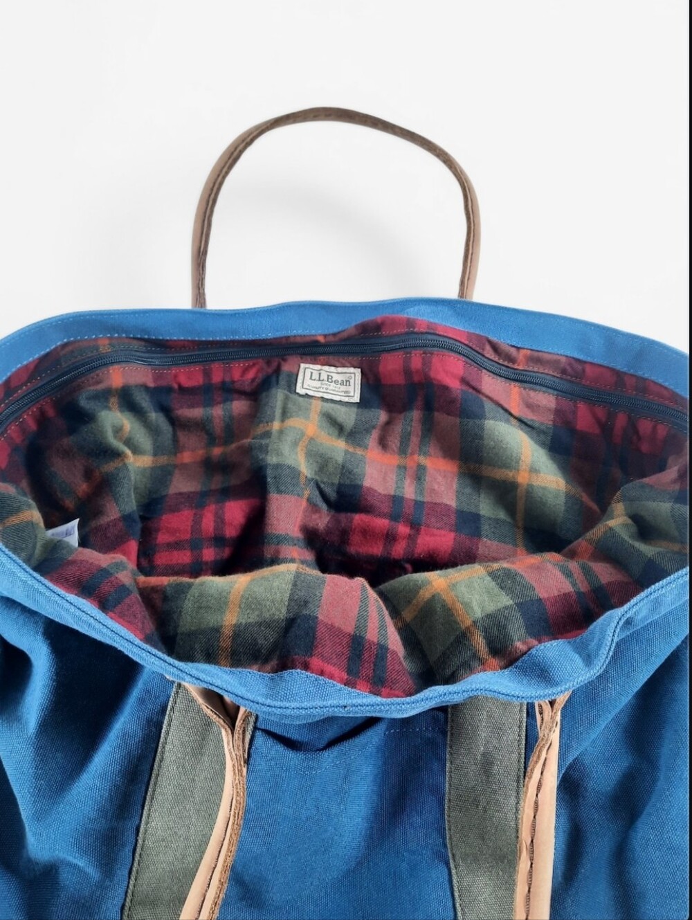 CBK Vtg LL Bean XL Sunwashed Canvas Field Tote Lined EUC Leather Slouchy Y2K - Picture 9 of 13